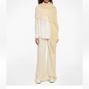 The Row butter yellow wool scarf, sheer, used with light pilling but no damage